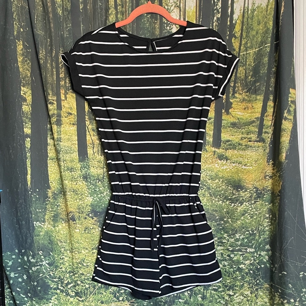 Black and White Striped Romper
